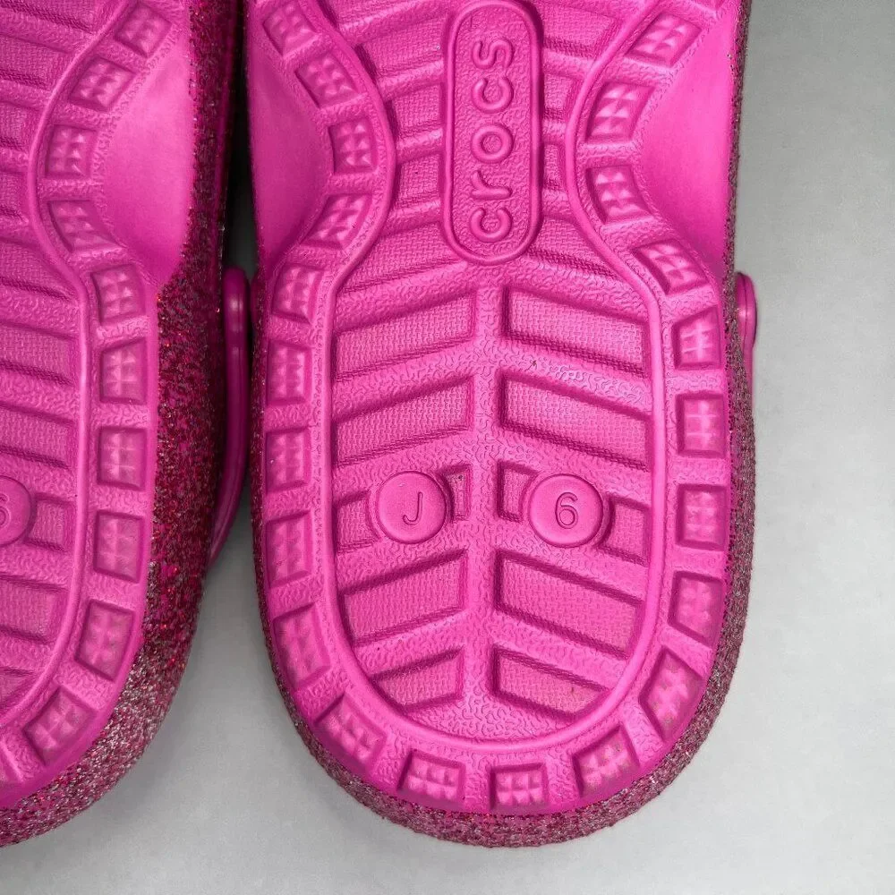 Crocs Pink Glitter Shoes Girl's Size 6 Insulated Lined‎ Slip On Clog Sandals